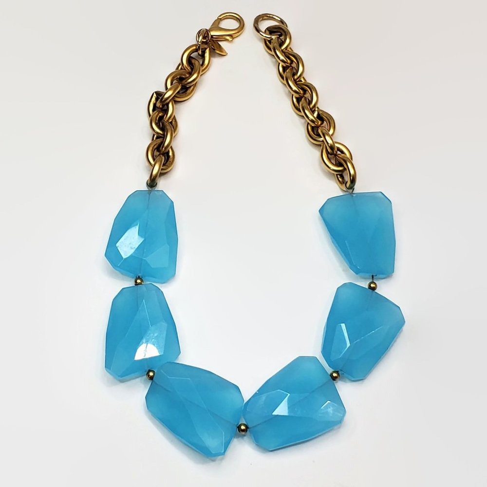 Jojo Loves You Chunky Blue Glass Bead Matte Gold Tone… Gem